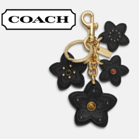 Coach Black Floral Cluster Keychain/ Charm - Picture 1 of 5